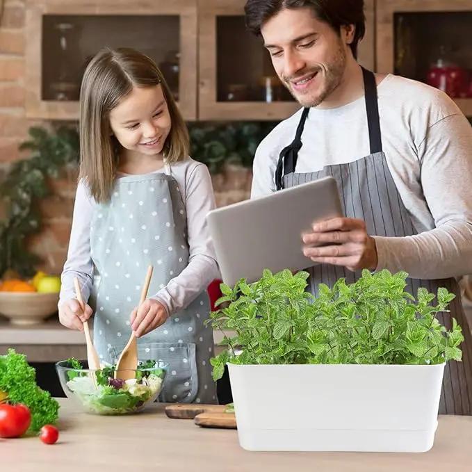 Herb Garden Planter Indoor Kit Self Watering Pots for Indoor/Outdoor Plants 2 Packs Windowsill Plant Pots with Drainage and Tray, Window Pot for Indoor Plants by GreenHaven Gardens
