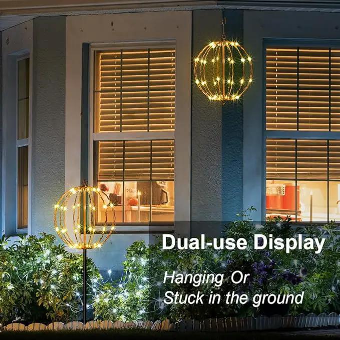 LIGHTSHARE 10IN 48LED Light Ball Yard Decoration Pathway Lights Sphere Light with Fold Flat Metal Frame Indoor Outdoor Waterproof Garden Lights, Brown Frame / Warm White Lights, 10 by GreenHaven Gardens