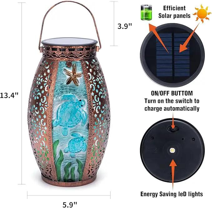 Larekook Outdoor Solar Lantern-Waterproof Turtles Hanging Metal Decorative Lights for Patio Table Garden Pathway Yard with Super Bright Warm White LED,Large Solar Panels,Auto On/Off Sensor by GreenHaven Gardens