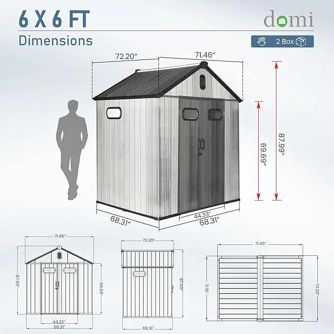 Domi 6x6 FT Outdoor Resin Storage Shed, All-Weather Double-Wall Storage Building for Backyard, Garden, Lawn Tools, Mower, Bike & Pool Equipment, Lockable Doors, Ventilated Roof, Grey by GreenHaven Gardens