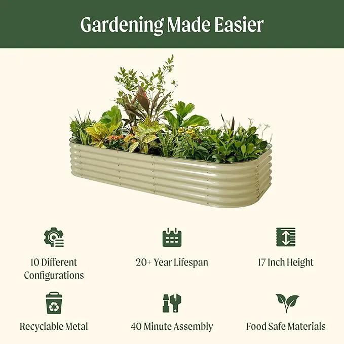 Vego garden Raised Garden Bed Kit, 17" Tall 10 in 1 Modular Raised Garden Beds Kit, Metal Planter Box for Vegetables, Flowers, Herbs, Modern Gray by GreenHaven Gardens