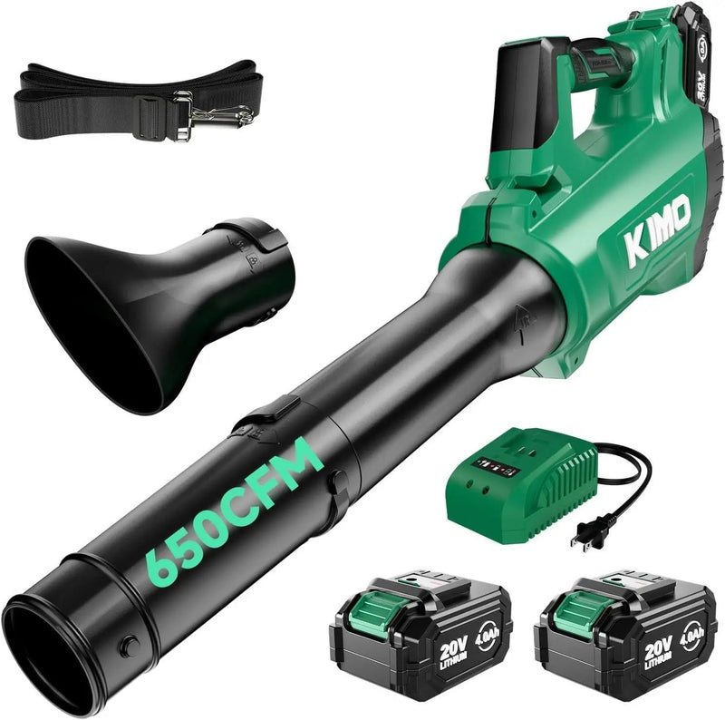 KIMO Cordless Leaf Blower with Battery and Charger, 750CFM 220MPH, 4 Speeds w/Turbo Mode, Brushless Motor, 3 Extended Tube, 2x4.0Ah Battery Powered Leaf Blowers for Lawn Care Patio Cleaning Wet Leaves by GreenHaven Gardens