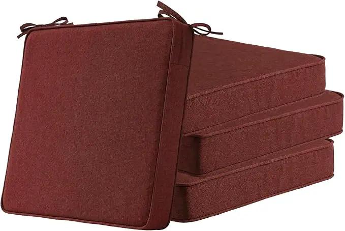 Sunbrella Square Corner Seat Cushions, 18.5" x 16" x 3", Set of 4, Indoor Outdoor Water Repellent Universal Chair Pads with Ties for Patio Furniture, Garden Dining Chairs, Spectrum Brick by GreenHaven Gardens