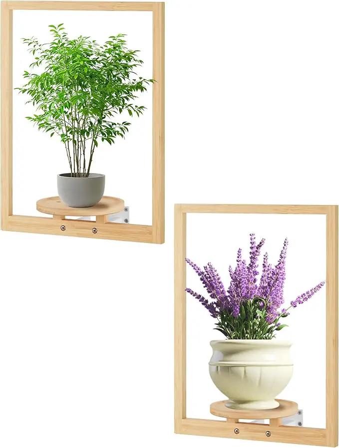 yadoker Wall Planters for Indoor Plants,Bamboo Hanging Plant Holders, Wall Decor Plant Stand, 2-Pack Window Plant Shelves for Living Room & Entryway by GreenHaven Gardens