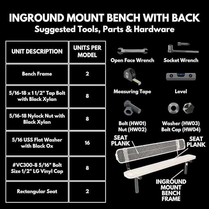 Coated Outdoor Furniture Heavy-Duty Outdoor Bench Thermoplastic Coated, Expanded Metal, Commercial-Grade Seating, Made in America (Inground with Back, 8 Ft, Burgundy) by GreenHaven Gardens