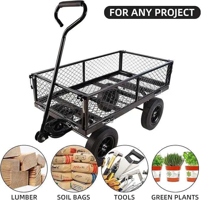Heavy Duty 480 Lbs Capacity Mesh Steel Garden Cart Folding Utility Wagon with Removable Sides (Black) by GreenHaven Gardens