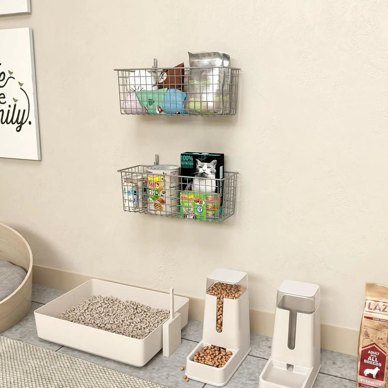 2 Sets Extra Large Hanging Wall Basket, Grey Metal Wire Baskets with Steel Hooks for Organizing, WallmountedFruit Vegetable Toy Snack Storage, Home Kitchen Bathroom Laundry Pantry Organizer by GreenHaven Gardens