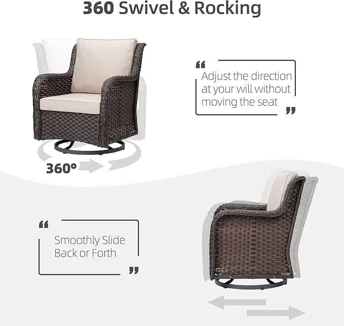 Towallmark Outdoor Swivel Wicker Glider Patio Chairs with Table Set, 3 Pieces Outdoor Bistro Set with 4”Thick Cushions and Coffee Table for Porch, Balcony, Deck (Beige) by GreenHaven Gardens