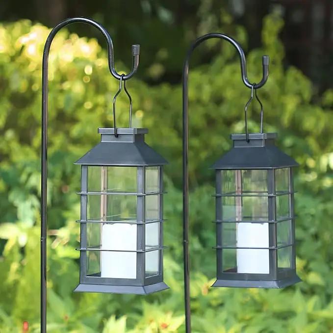 2 Pack Christmas Solar Lantern,Outdoor Garden Hanging Lantern-Waterproof LED Solar Lanterns Plastic Flickering Flameless Candle Mission Lights for Christmas Table, Outdoor, Party Decorative (Black) by GreenHaven Gardens