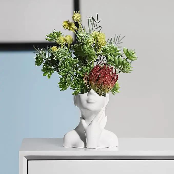 XSMXLNKWL Ceramic Face Vase White Flower Vase for Decor, Female Face Vase Art, Modern Decorative Vase Centerpiece for Table, Shelf, Living Room, Office, Bedroom, Small by GreenHaven Gardens