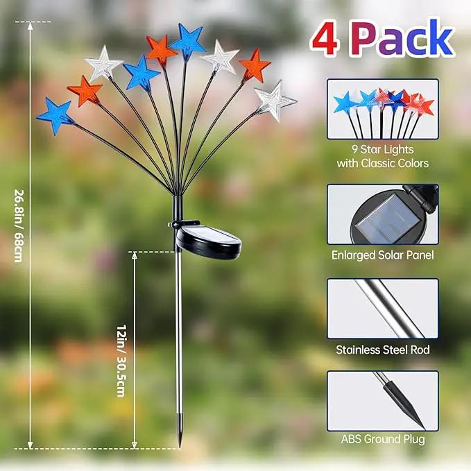 4th of July Decorations Solar Garden Lights, Fourth of July Red White and Blue Star Solar Lights Outdoor, Waterproof Patriotic Decor with 9 LED 2 Lighting Modes for Independence Day, 4 Pack by GreenHaven Gardens