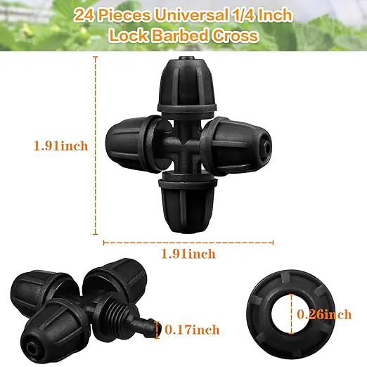 Upgraded 1/4" Drip Irrigation Cross Fittings：24 Pieces Leak Free Lock Barbed 4 Way Tee Connectors for 1/4 Inch Irrigation Tubing Quick Connect Parts for Garden Landscape System by GreenHaven Gardens