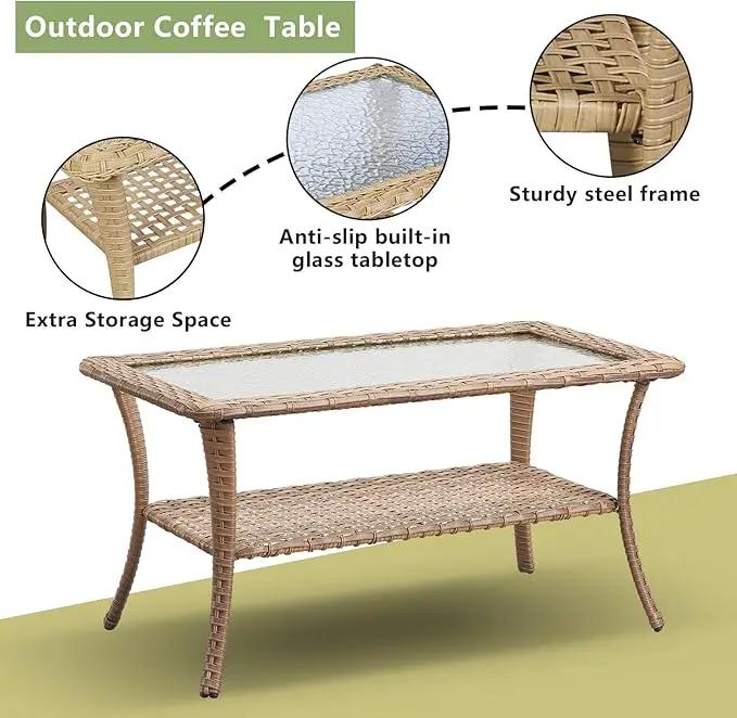 Outdoor Wicker Patio Furniture Set - 6 Piece Rattan Patio Conversation Set with 2 Rocking Swivel Chairs,2 Ottomans,1 Loveseat and 1 Coffee Table for Porch Deck Backyard Garden(Yellow/Red) by GreenHaven Gardens