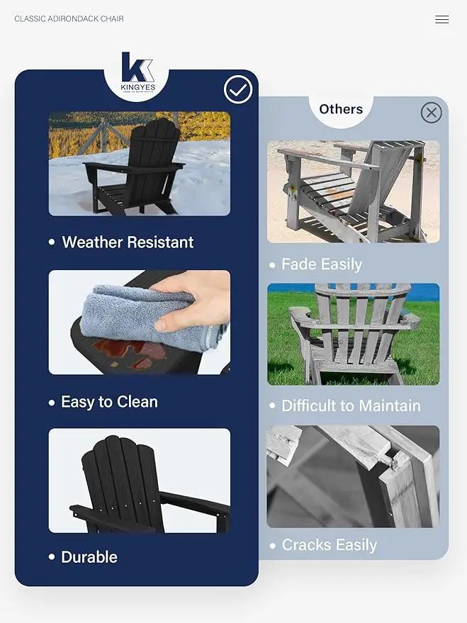 KINGYES HDPE Adirondack Chair, Classic All-Weather Adirondack Chair Set of 4, Black by GreenHaven Gardens