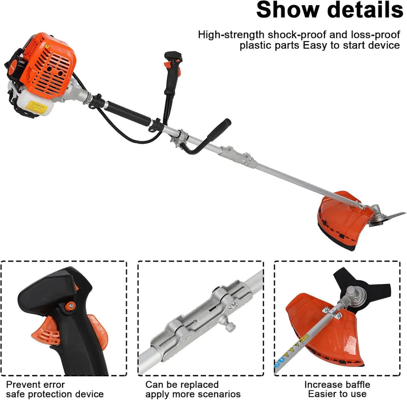 Gas Weed Wacker Cordless 2 in 1 String Trimmer, 52cc 2 Cycle Weed Eater with Anti-Slip Handle Brush Cutter Garden Tools Edger Lawn Tool (Orange) by GreenHaven Gardens