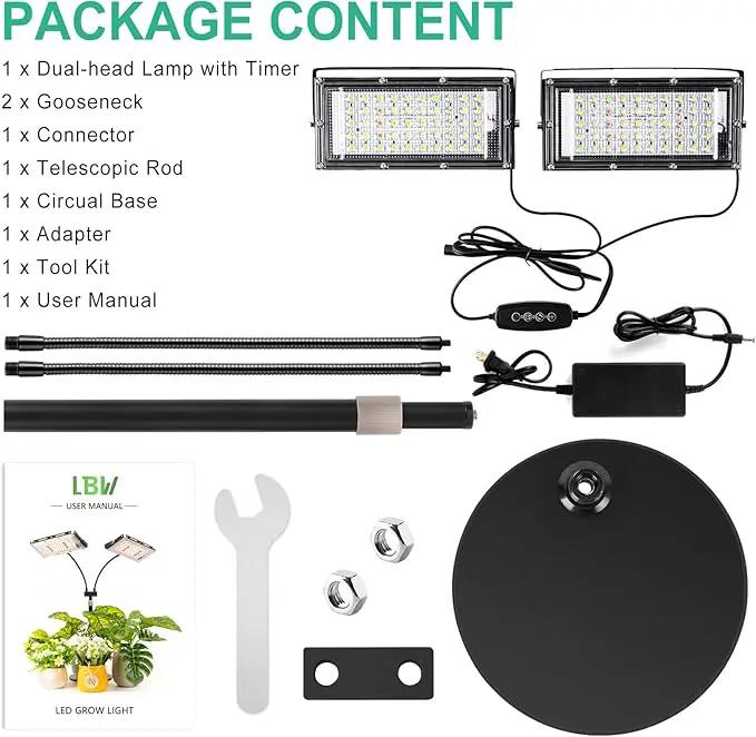 LBW Plant Grow Light, Full Spectrum Dual Heads Desk Plant Light for Indoor Plants, Growing Lamp with 3H/6H/12H Timer, 6-Level Brightness, 3 Lighting Modes, Height Adjustable, Ideal for Indoor Growth by GreenHaven Gardens