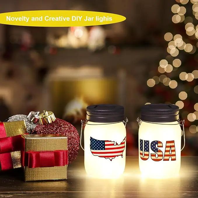 Solar Lanterns Outdoor Waterproof Tabletop - The USA Flag Outdoor Waterproof Hanging Solar Lights Glass Jar for Garden,Patio,Pathway & Yard Decor 2 Pack by GreenHaven Gardens