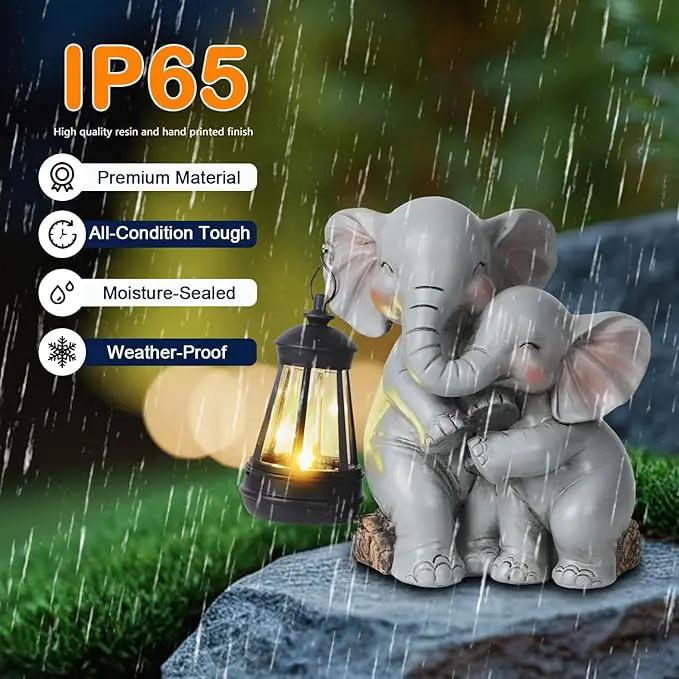 Solar Garden Decor - Mother Baby Elephant Statue with Solar Lantern 7" Resin Elephant Figurines Outdoor Yard Porch Lawn Patio Decor Housewarming Birthday Gift for Mom Grandma Women by GreenHaven Gardens