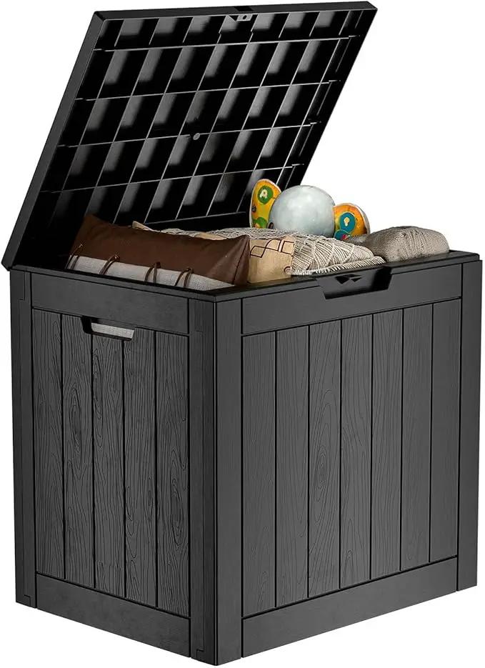 30 Gallon Resin Deck Box,Lockable Outdoor Storage Box for Patio Cushions Storage Furniture,Garden Tools,Pool Supplies, Weatherproof and UV Resistant- Black by GreenHaven Gardens