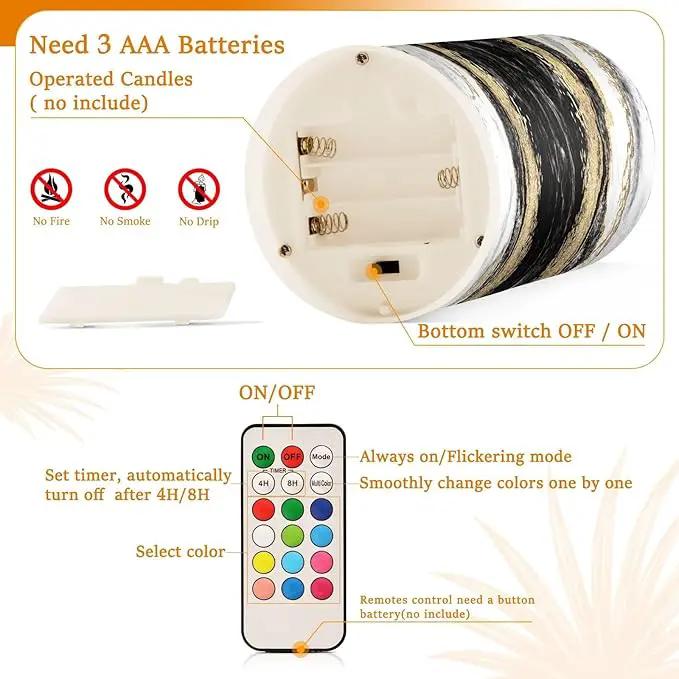 Flickering Flameless Candles, Black White Marble Gold Veins LED Candles with Remote Timer, Set of 2 Battery Operated Candle for Valentine Wedding Birthday by GreenHaven Gardens