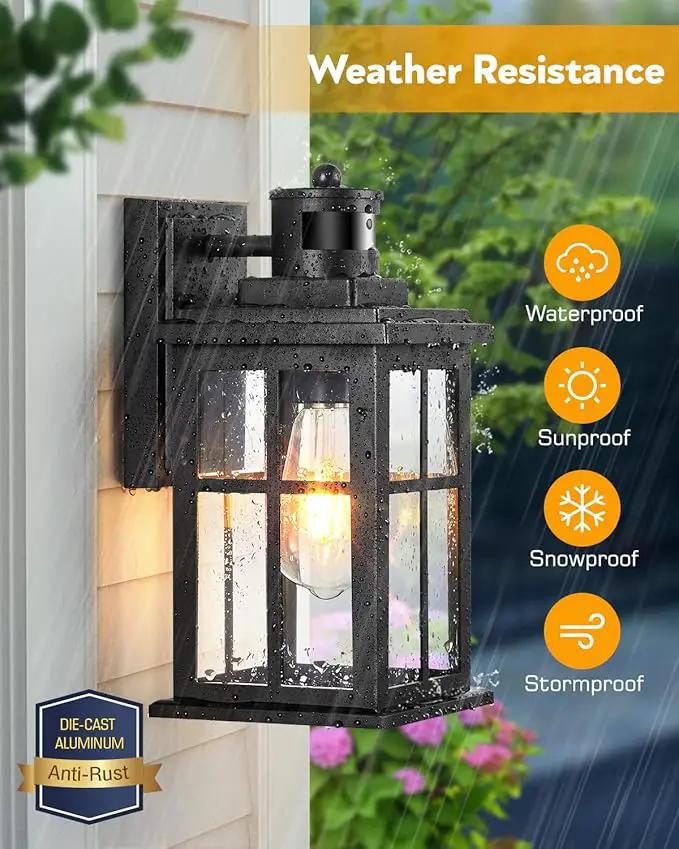 Motion Sensor Outdoor Lights, 2 Pack Outside Light Fixture Dusk to Dawn, Black Outdoor Motion Sensor Light, Anti-Rust Exterior Light Fixture for House, Garage, Doorway, Porch, 100% Aluminum by GreenHaven Gardens
