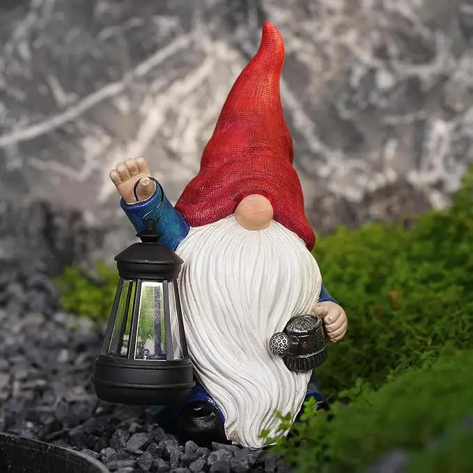 Solar Garden Gnome Christmas Gnome Outdoor Statues Garden Decor Resin Birthday Gifts for Women Mom Art for Yard Porch Patio Lawn Yard with Watering Can Lights Lantern by GreenHaven Gardens