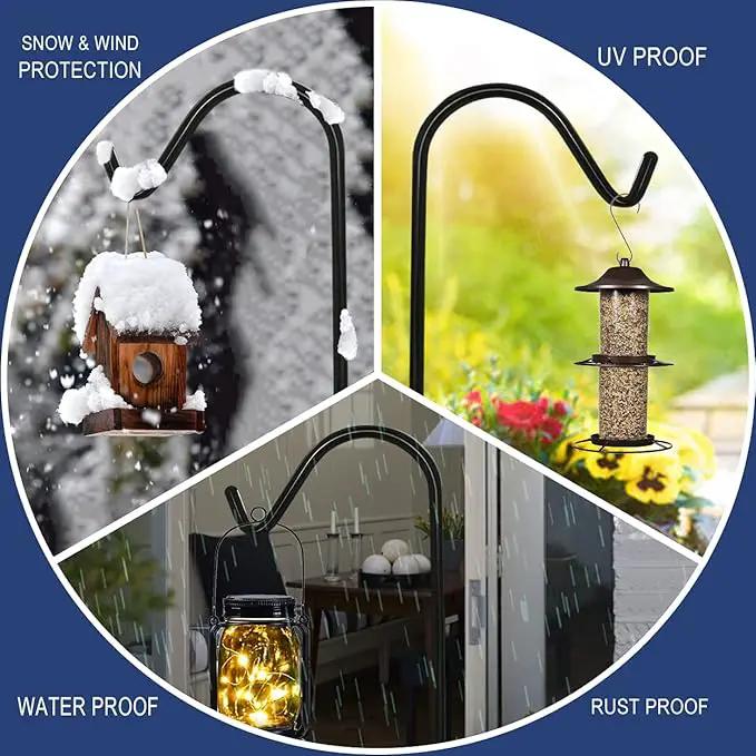 Shepherds Hook for Outdoor Bird Feeders Pole 60 Inch Tall, Adjustable Heavy Duty Garden Hanger Stake Pole with 5 Prong Base, Shiny Black (2 Packs) by GreenHaven Gardens