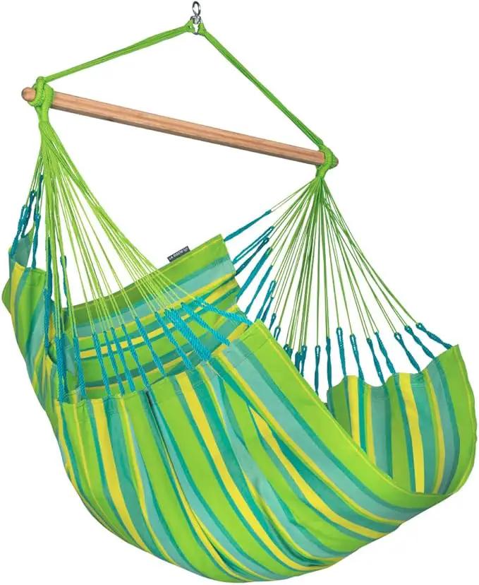 LA SIESTA® - Large Comfort Domingo Hammock Swing Chair - Weather & Tear Resistant Hanging Hammock Chair - Indoor Outdoor Hammock Chair Swing - Patio Porch Bedroom Hanging Chair - Max 285 Lbs, Lime by GreenHaven Gardens