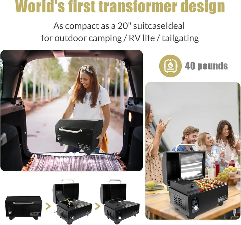 Pellet Grill, Portable Pellet Smoker, Smoker Grill with Digital Control, LED Screen, Meat Probe, Portable pellet Grills for BBQ, Smoke, Bake and Roast, RV Camping，Black by GreenHaven Gardens