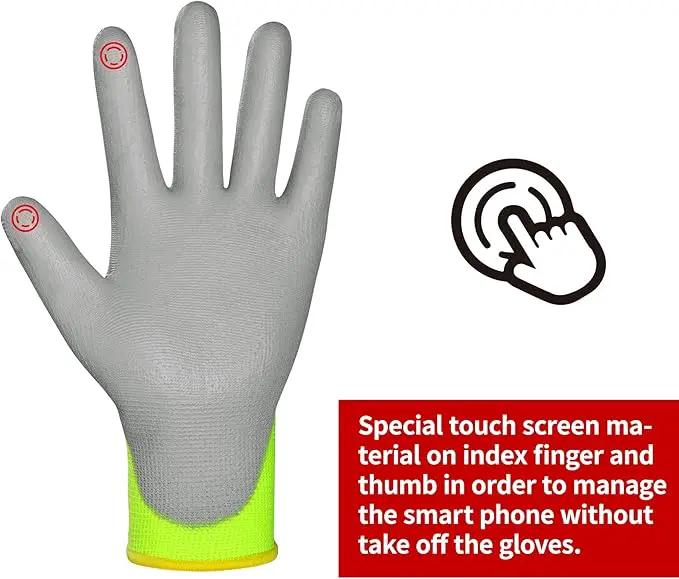 DULFINE Safety Work Gloves PU Coated for Men and Women-12 Pairs,Hi-Vis Seamless Knit Glove with Two Fingers Touchscreen,Ideal for General Duty Work (Medium) by GreenHaven Gardens
