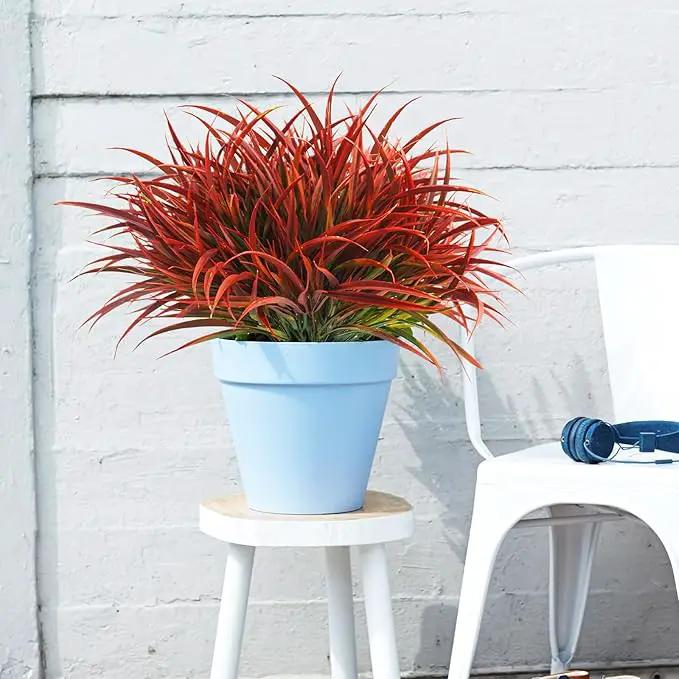 Uieke 28 Bundles Artificial Outdoor Plants UV Resistant Fake Grass Plants Faux Plastic Plants Greenery Shrubs for Home Garden Pathway Window Box Front Porch Cemetery Fall Decor, Autumn Red by GreenHaven Gardens