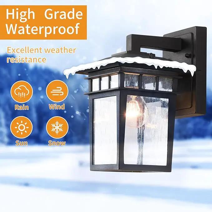 Outdoor Wall Lantern, Exterior Lighting Fixtures Wall Mount, 2 Pack Black Outdoor Sconce with Seeded Glass, Exterior Porch/Patio Lights for House Front Door Garage by GreenHaven Gardens