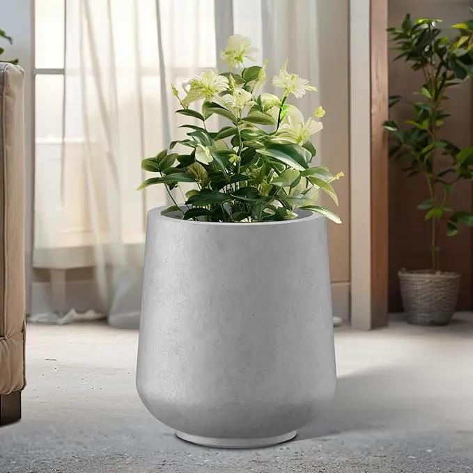 Kante 11.6" Dia Round Concrete Planter, Outdoor Indoor Large Plant Pots Containers with Drainage Hole and Rubber Plug for Home Garden Patio, Gray Concrete by GreenHaven Gardens