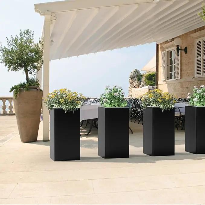 Tall Metal Cube Planter for Outdoor Plants 15" L x 15" W x 30" H 2 Pack, Heavy Duty Steel Planter Box with Removable Insert Shelf, Rectangular Planters for Porch, Garden, Yard, Hotel (Black) by GreenHaven Gardens
