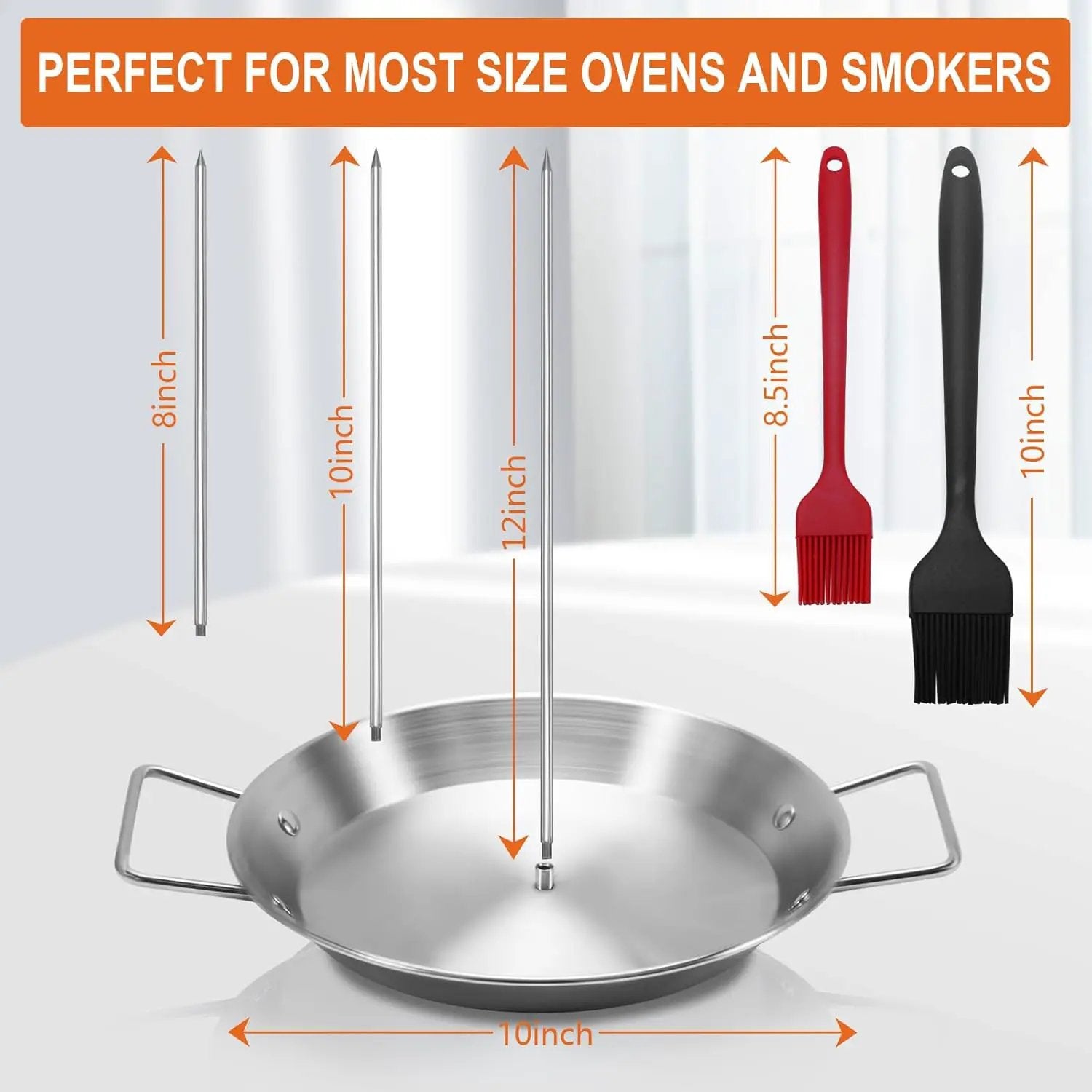 Al Pastor Skewer for Grill, Stainless Steel Vertical Skewer, Brazilian Vertical Spit Stand with 3 Removable Spikes(8”/10"/12”)& Brushes, for Tacos Al Pastor, Shawarma Kebabs Smoker Oven BBQ Dishes by GreenHaven Gardens