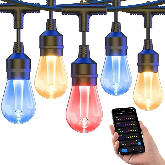 XMCOSY+ Outdoor String Lights Smart, 49Ft RGBCWIC Patio Lights Waterproof, App Control, Compatible with Alexa, Color Changing LED String Light for Outside Yard Garden Porch by GreenHaven Gardens