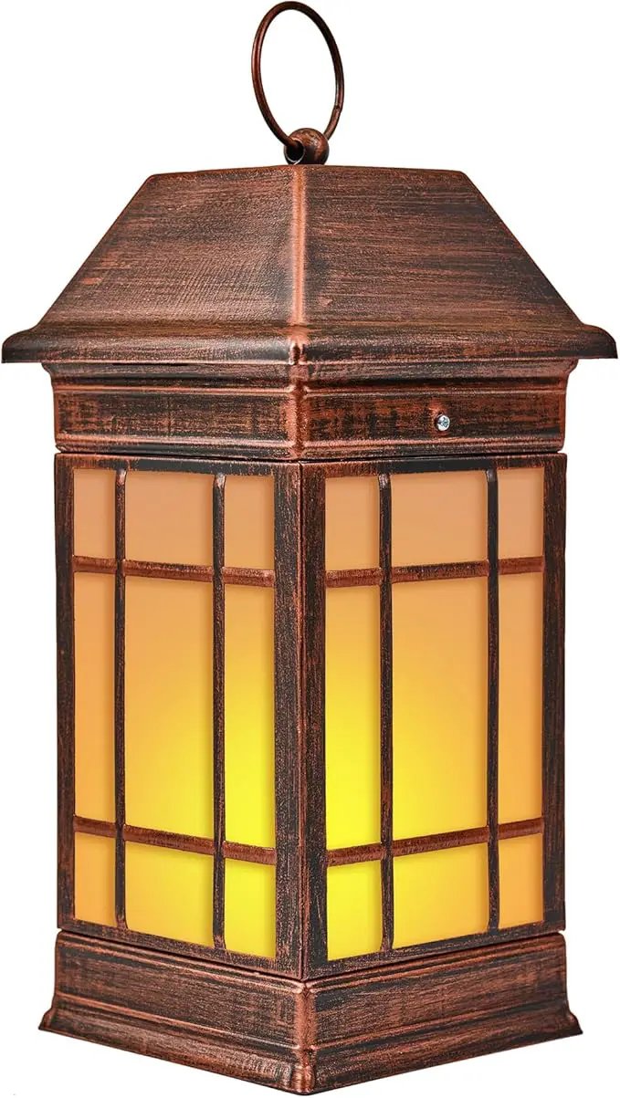 14" Solar Lantern Outdoor Waterproof, Glass Flickering Flame Solar Lanterns, Hanging Metal Lantern Decorative for Patio Front Porch Garden Backyard Tabletop Party Decoration by GreenHaven Gardens