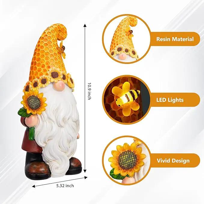 Garden Gnomes Outdoor - Sunflower Gnome Statue with Solar LED Lights for Yard, Patio, Lawn Ornaments - Best Garden Gifts for Mothers Day, Housewarming, Festival by GreenHaven Gardens