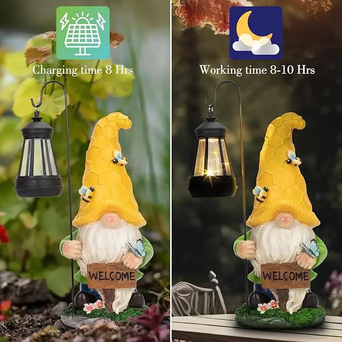 12.6'' Solar Garden Gnomes Outdoor Statues with Lantern, Welcome Gnome Garden Outdoor Decor Gift Waterproof Decoration for Patio, Balcony, Yard Ornament - Unique Housewarming Gifts by GreenHaven Gardens