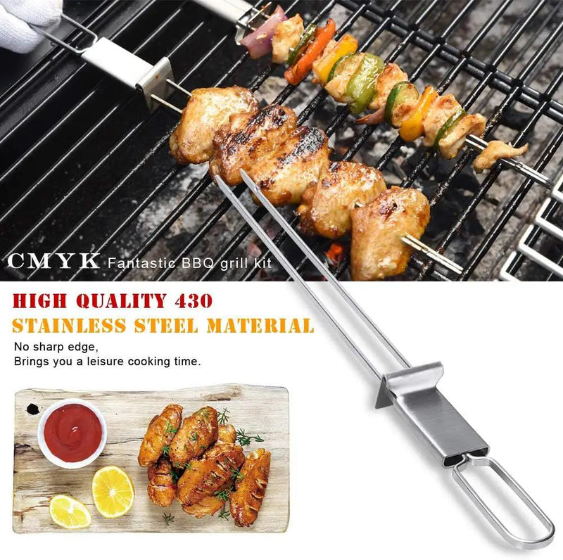 CMYK Barbecue Skewers, 6-Pack 13" Stainless Steel Grilling Skewers with Slider, Reusable Metal BBQ Shish Kabob Skewers Sticks by GreenHaven Gardens