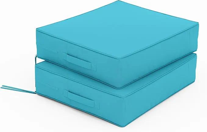 Patio Chair Cushions 18.5 X 16 X 4 Inch Waterproof Outdoor Seat Cushions for Patio Furniture, Outdoor Sofa Couch Pads with Ties & Handle, Set of 2, Lake Blue by GreenHaven Gardens