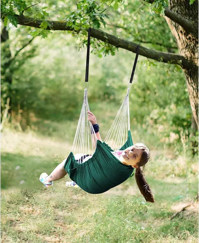 Chihee Hammock Chair Hanging Swing 2 Pillows Included,Strong Webbing Straps and Hooks for Easy Hanging Soft Cotton Hanging Chair Side Pocket Tassel Chair Comfort Indoor Outdoor by GreenHaven Gardens