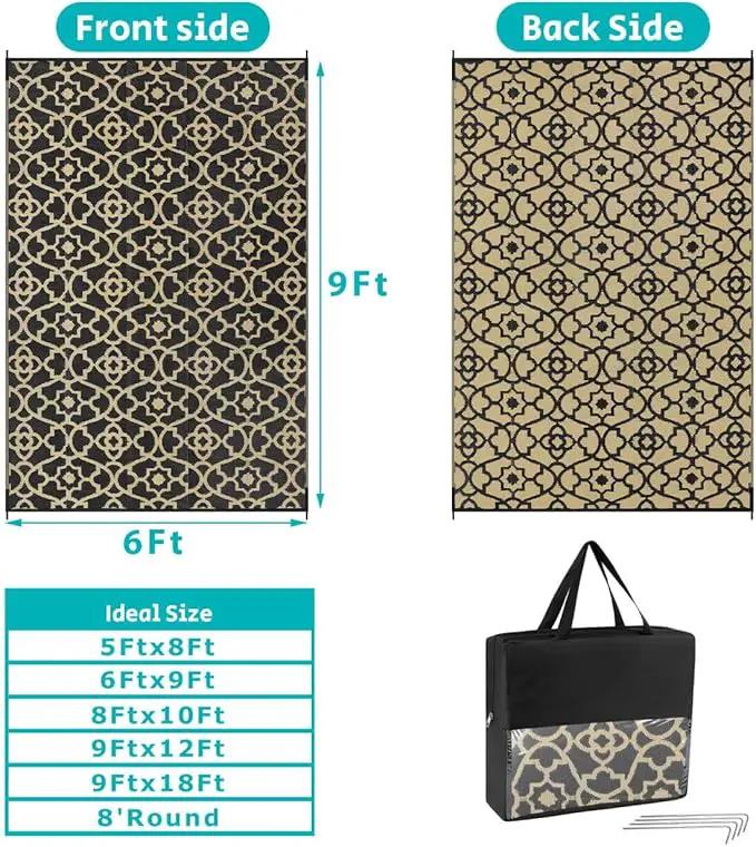 HEBE Outdoor Rug Waterproof 6x9, Reversible Plastic Straw Rug RV Camping Rug, Indoor Outdoor Patio Mat Clearance, Outside Carpet for Porch,Deck,Camper,Balcony,Backyard,Picnic by GreenHaven Gardens
