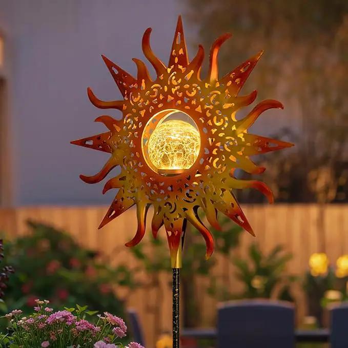 TAKE ME Sun Solar Lights Garden Outdoor Waterproof Metal Stakes for Patio Yard Walkway LawnPatio Mothers Day Gifts Mom Wife Grandma (Red Sun) by GreenHaven Gardens