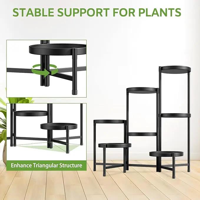 iDavosic.ly 7 Tier Large Plant Stand Indoor with 10 Inch Wide Tray, Tiered Corner Metal Outdoor Flower Display Holder Shelf, Folding Tall Rack for Patio Porch Living Room, Modern Black by GreenHaven Gardens