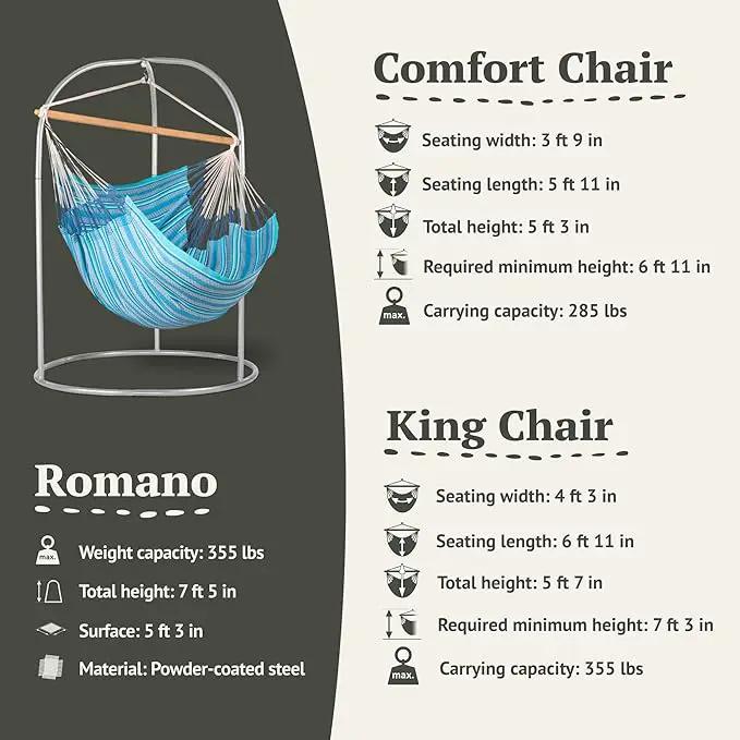 LA SIESTA - Large Comfort Habana Cotton Hammock & Romano Steel Stand - Indoor Outdoor Hanging Chair Swing for Bedroom Porch Balcony - Boho Hanging Chair - Azure by GreenHaven Gardens