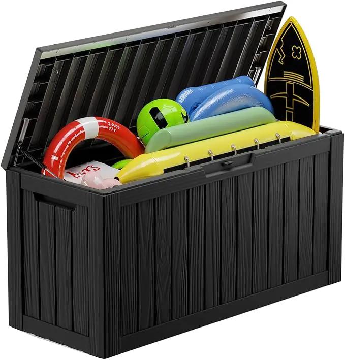 80 Gallon Waterproof Outdoor Storage Box,Resin Deck Box,Lockable Outside Storage Box Container for Patio Furniure,Garden,Tools (80 Gallon,Black) by GreenHaven Gardens