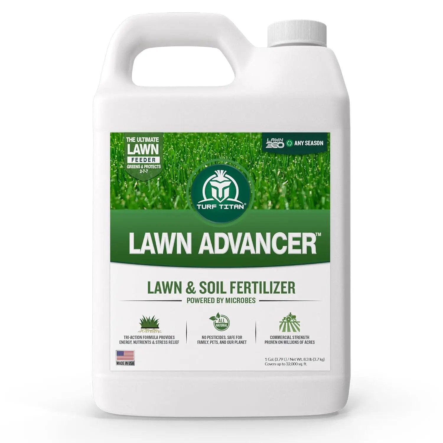 Turf Titan Lawn Advancer – Green Lawn Booster and Lawn Fertilizer (1 Gallon) – Fast Acting Grass Fertilizer w/Tri-Action Formula – Fertilizer Concentrate for Grass Growth - Covers up to 32,000 Sq Ft by GreenHaven Gardens