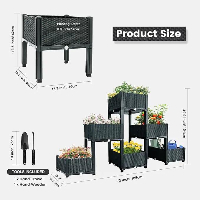 MAYOLIAH Garden Raised Bed Kit, 6 Elevated Planter Boxes with Drainage Holes, Taller Plastic Garden Bed for Vegetables Herbs Flowers Fruits Planting in Front Porch Yard Patio Balcony, Grey by GreenHaven Gardens