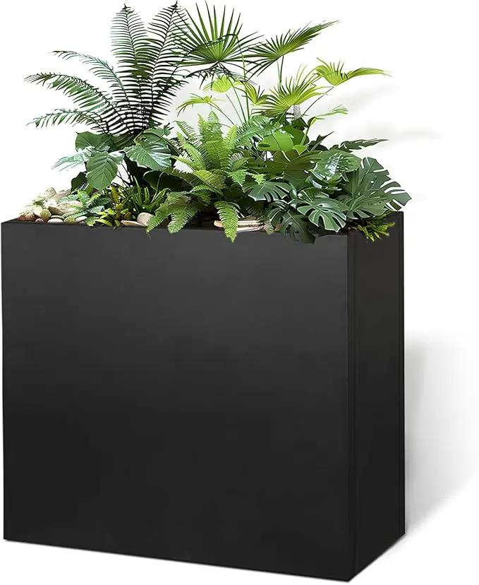 Black Steel Metallic Heavy Planter for Outdoor Plants 24"x10"x24" Metal Garden Planter Spliced Flower Pot with Partitions for Outside,Indoor,Garden (Black, 24 * 10 * 24) by GreenHaven Gardens